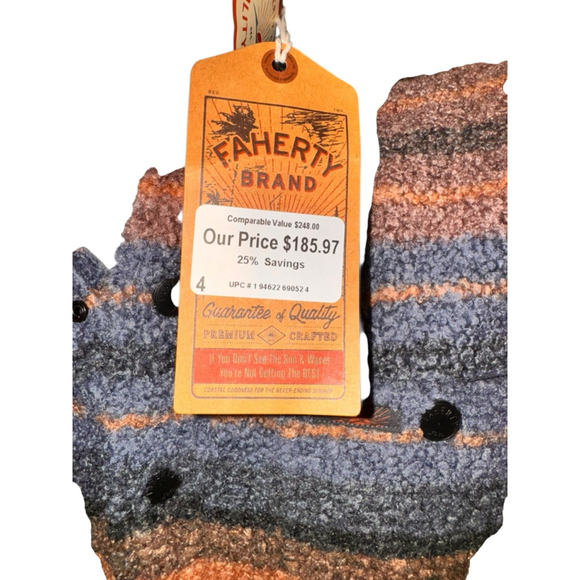 Men's Faherty range heavy pile fleece Shirt Jacket L Orange Blue Striped - Picture 3 of 4